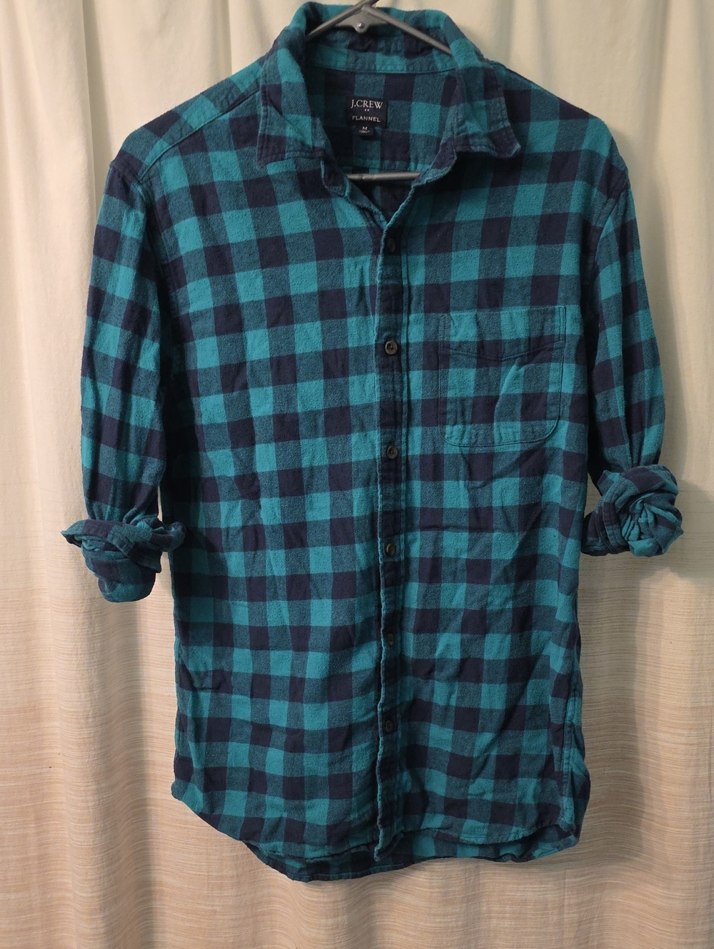 J. Crew Factory Teal and Navy Buffalo Check Flannel Shirt